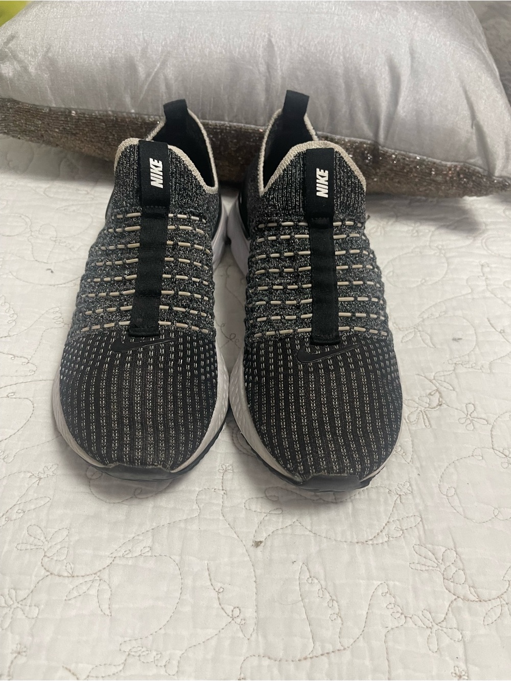 Nike Black and Cream Knit Slip-On Sneakers